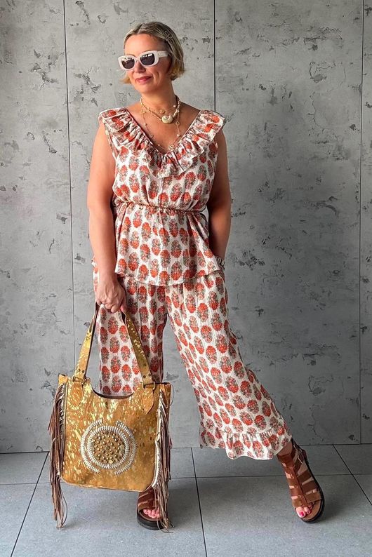 Daughter Of Ibiza Indira Frill Kick Pant Marigold & Jade