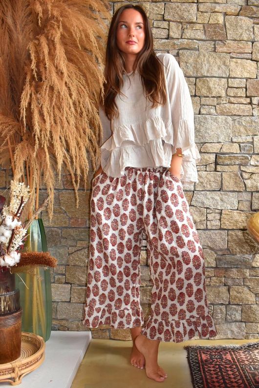Daughter Of Ibiza Indira Frill Kick Pant Merlot & Mauve