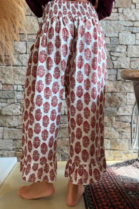 Daughter Of Ibiza Indira Frill Kick Pant Merlot & Mauve