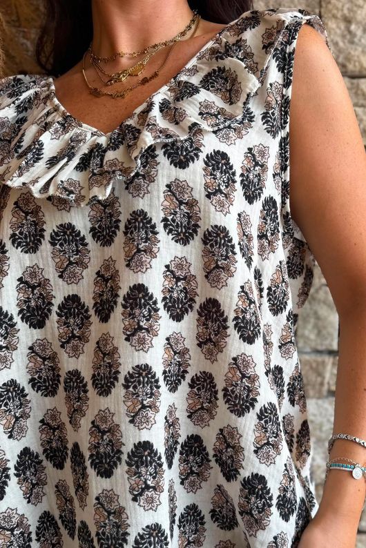 Daughter Of Ibiza Indira Frill Tank Black & Earth