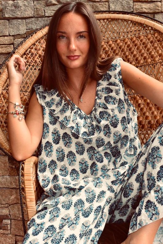Daughter Of Ibiza Indira Frill Tank French Navy & Denim
