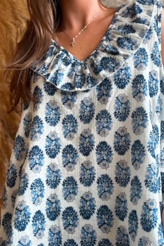 Daughter Of Ibiza Indira Frill Tank French Navy & Denim