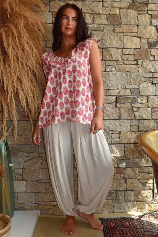 Daughter Of Ibiza Indira Frill Tank Fuchsia & Marigold