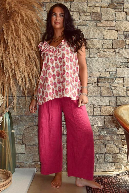 Daughter Of Ibiza Indira Frill Tank Fuchsia & Marigold