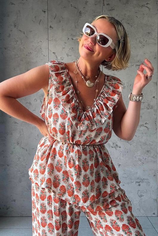 Daughter Of Ibiza Indira Frill Tank Marigold & Jade