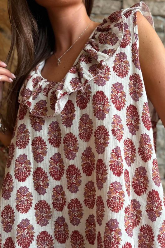 Daughter Of Ibiza Indira Frill Tank Merlot & Mauve