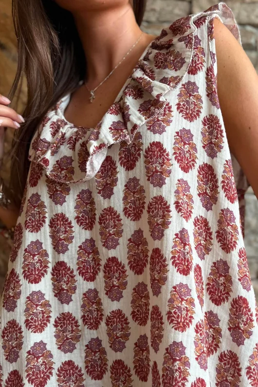 Daughter Of Ibiza Indira Frill Tank Merlot & Mauve
