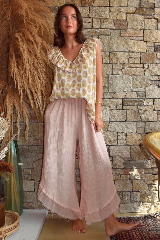 Daughter Of Ibiza Indira Frill Tank Ochre & Rose