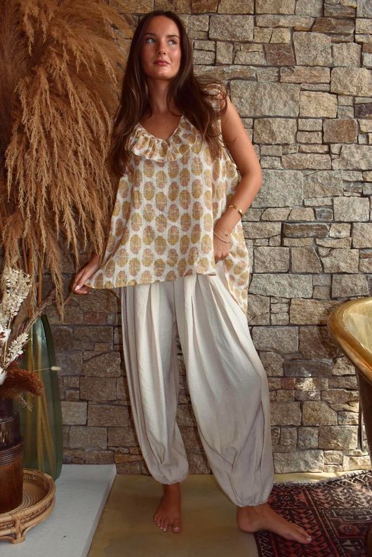 Daughter Of Ibiza Indira Frill Tank Ochre & Rose