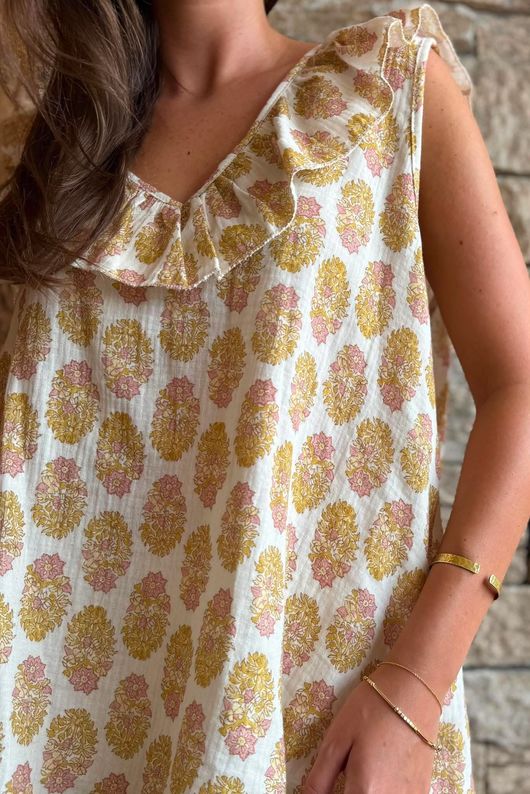 Daughter Of Ibiza Indira Frill Tank Ochre & Rose