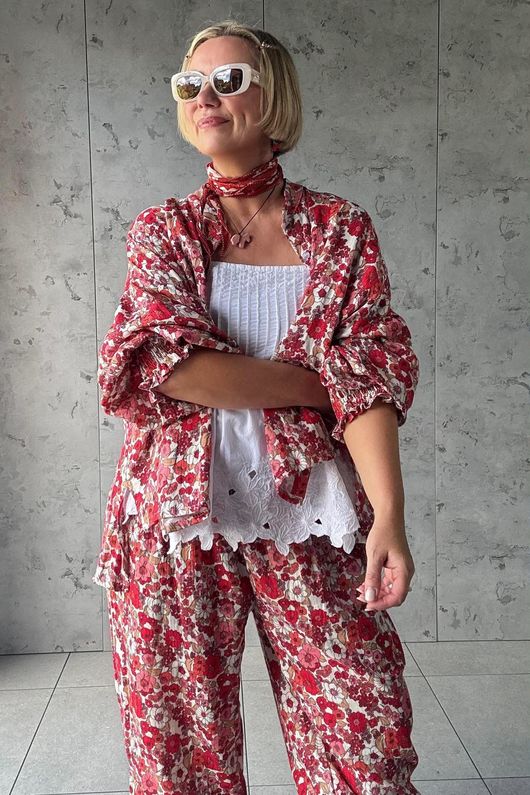 Daughter Of Ibiza Lovechild Balloon Sleeve Shirt Scarlet & Rose 