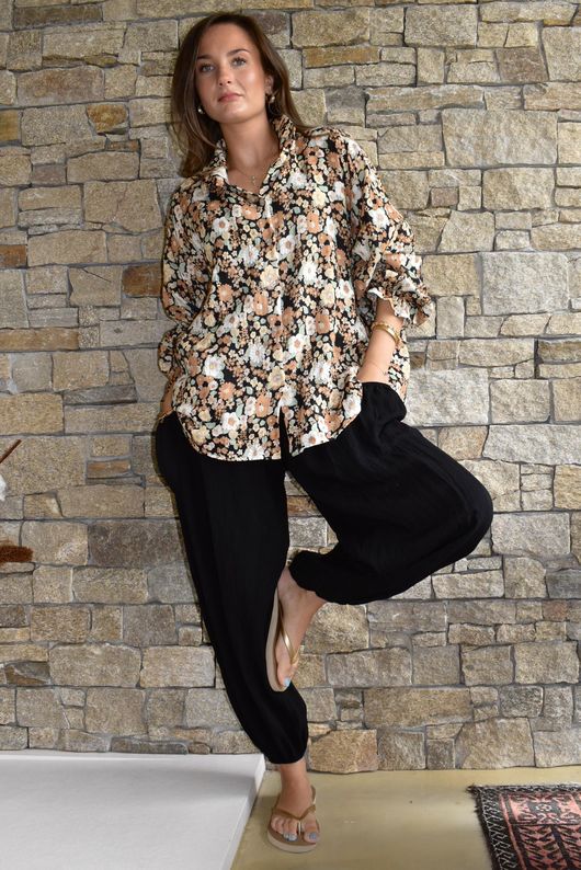 Daughter Of Ibiza Lovechild Boyfriend Shirt Black & Hazelnut