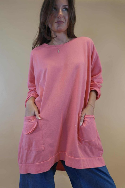 Daydreamer Pocketed Sweatshirt Coral ' /5=