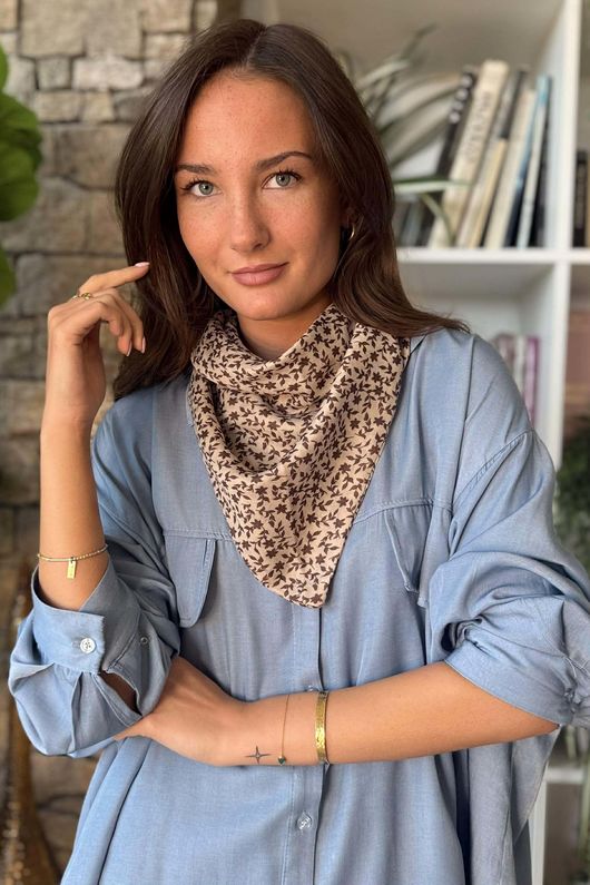 Ditsy Floral Triangle Neckerchief Stone