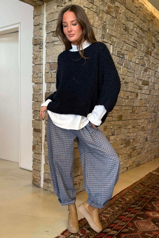 Donald Plaid Brushed Cotton Barrel Pant Denim /8 Pre order approx 1 week 