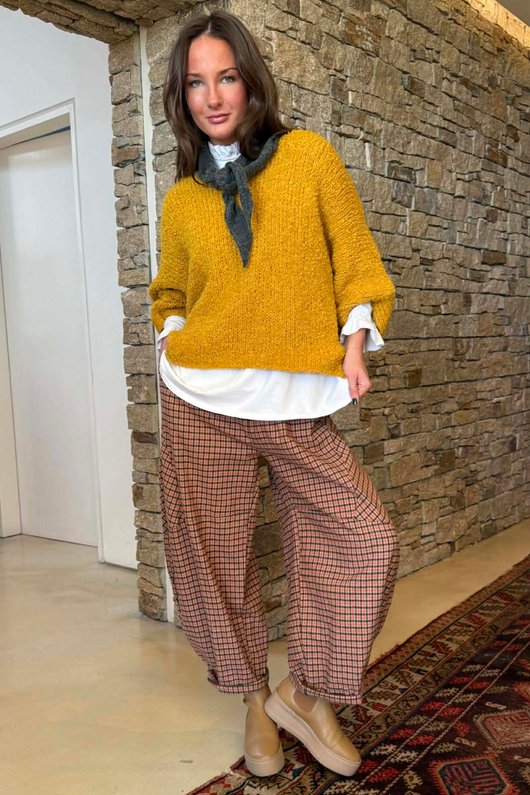 Donald Plaid Brushed Cotton Barrel Pant Rust 