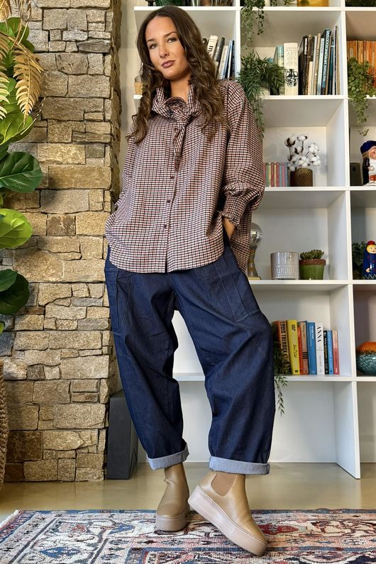 Donald Plaid Brushed Cotton Neckerchief Blouse Blackberry