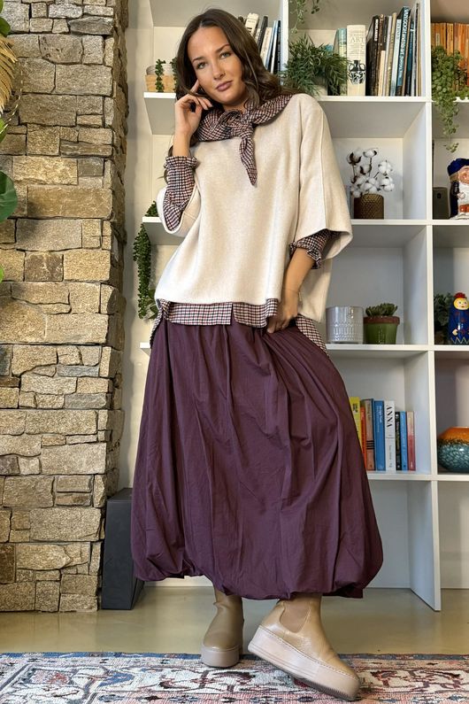 Donald Plaid Brushed Cotton Neckerchief Blouse Blackberry