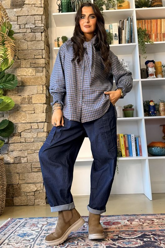 Donald Plaid Brushed Cotton Neckerchief Blouse Denim