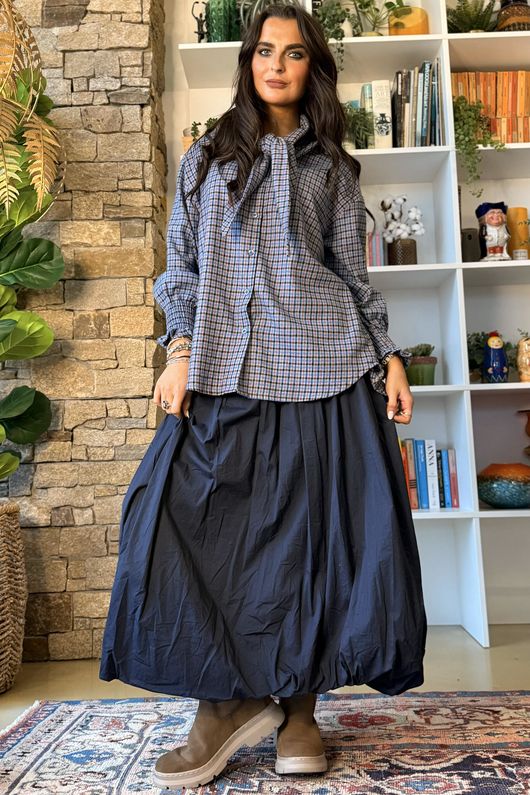 Donald Plaid Brushed Cotton Neckerchief Blouse Denim