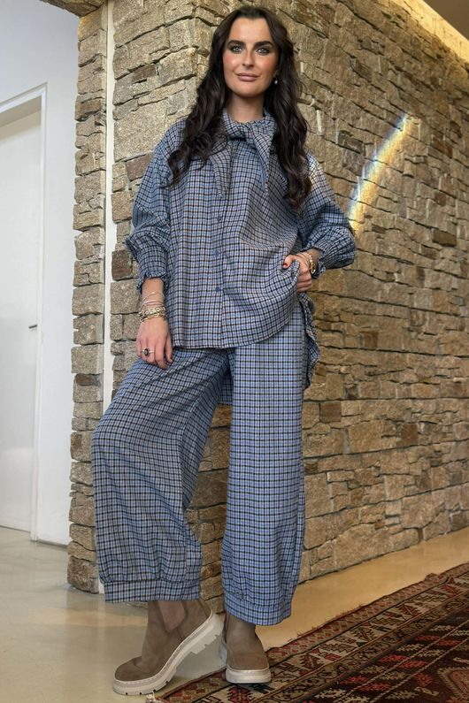 Donald Plaid Brushed Cotton Neckerchief Blouse Denim