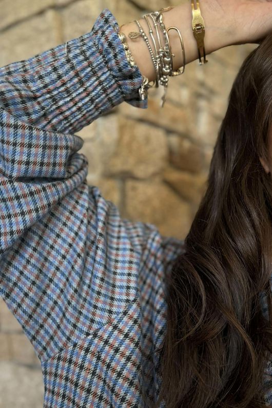 Donald Plaid Brushed Cotton Neckerchief Blouse Denim