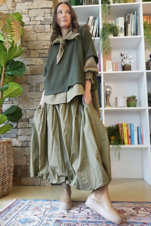 Donald Plaid Brushed Cotton Neckerchief Blouse Olive