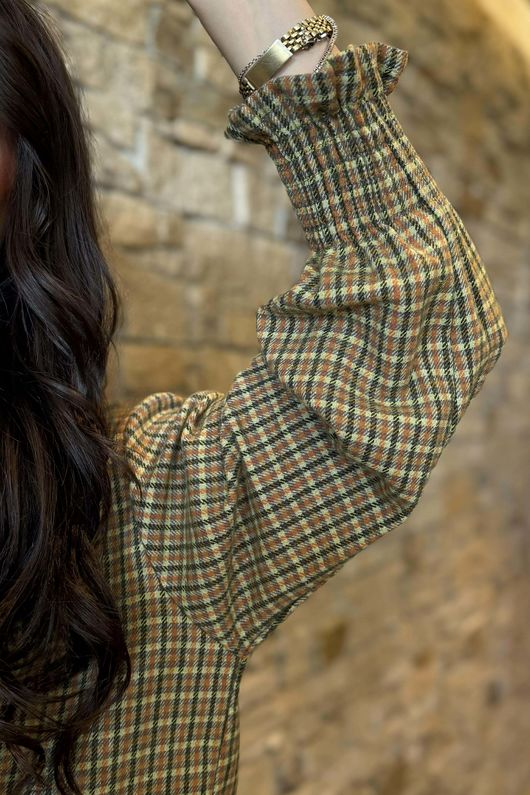 Donald Plaid Brushed Cotton Neckerchief Blouse Olive