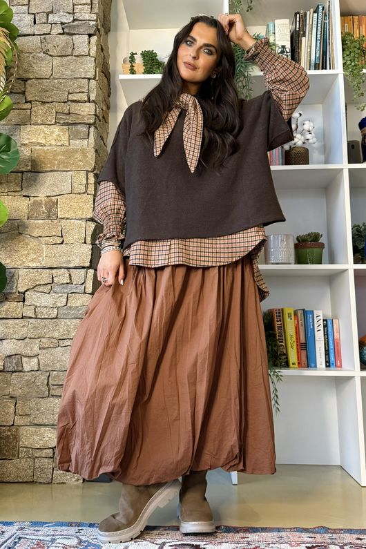 Donald Plaid Brushed Cotton Neckerchief Blouse Rust