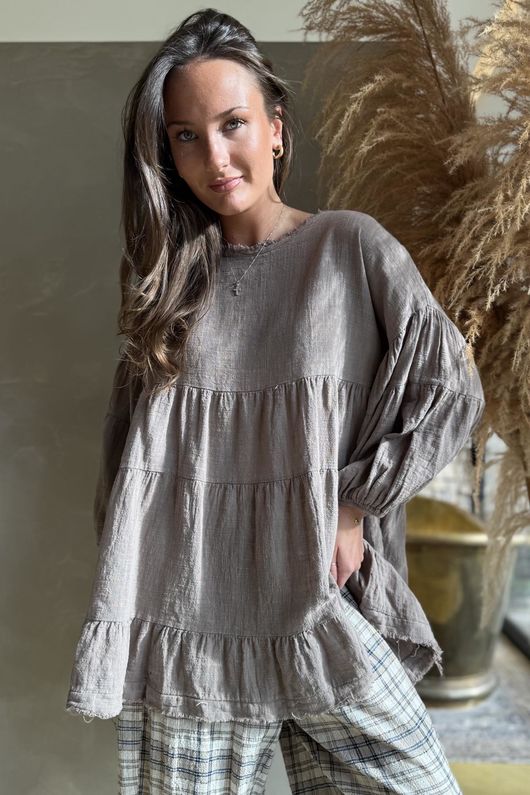 Driftwood Bell Sleeve Smock Top Mocha