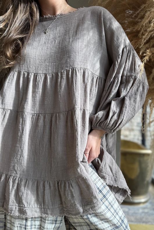 Driftwood Bell Sleeve Smock Top Mocha