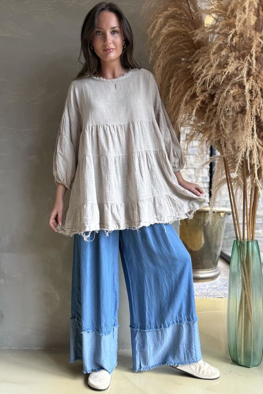 Driftwood Bell Sleeve Smock Top Stone