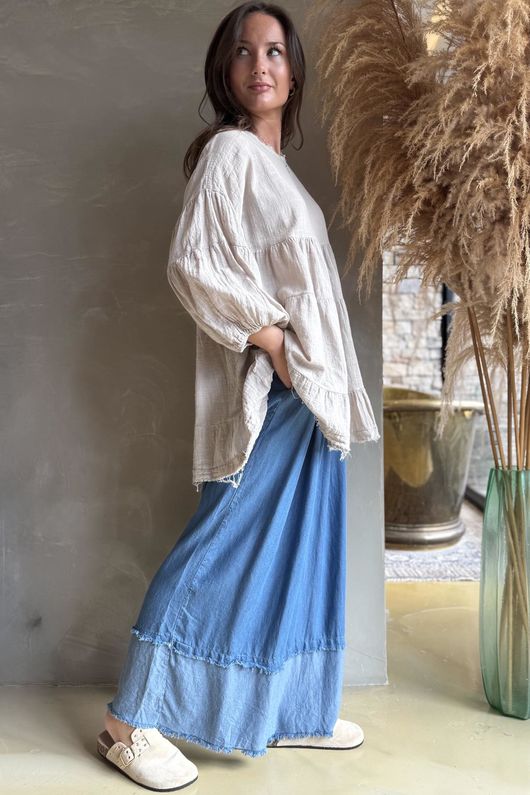 Driftwood Bell Sleeve Smock Top Stone