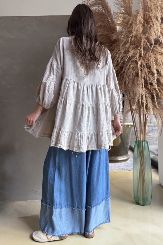 Driftwood Bell Sleeve Smock Top Stone