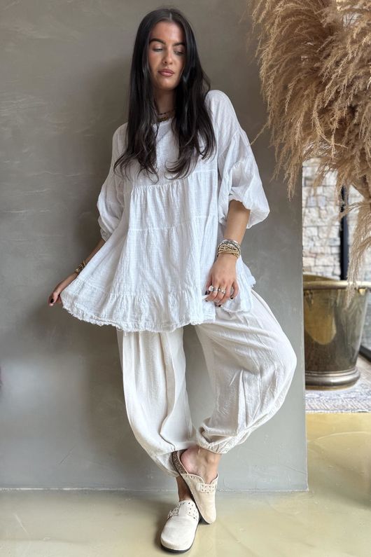 Driftwood Bell Sleeve Smock Top White