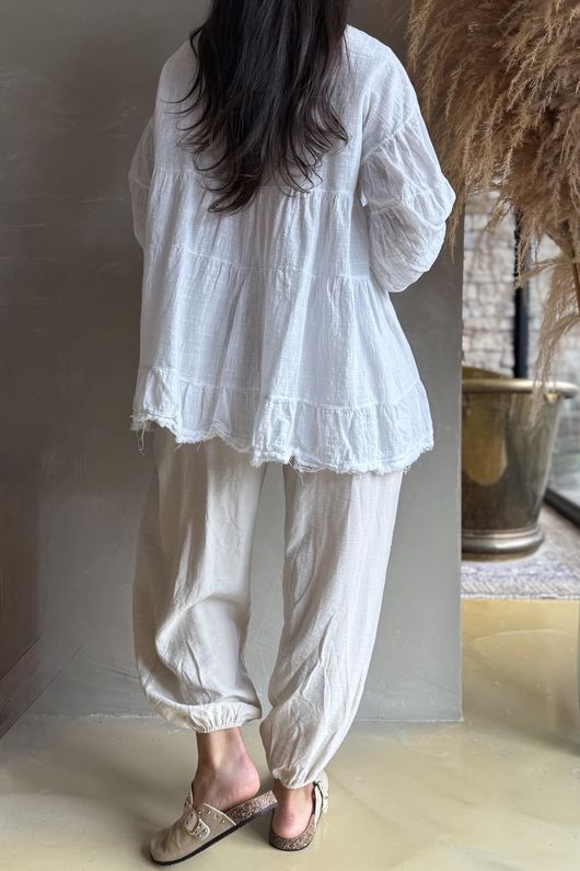 Driftwood Bell Sleeve Smock Top White