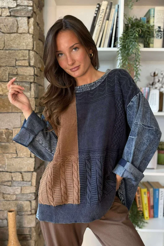 Duran Cable Knit Vintage Jumper Blue Denim 