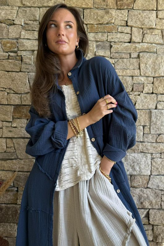 Dusk Bubble Cotton Duster Jacket Airforce
