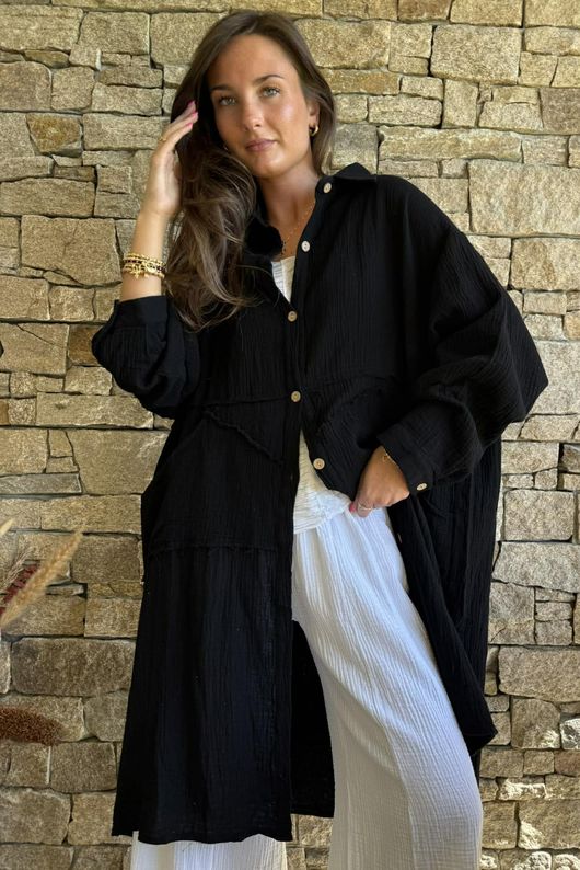 Dusk Bubble Cotton Duster Jacket Black