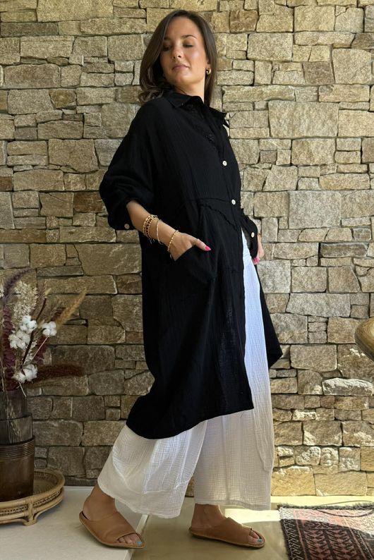 Dusk Bubble Cotton Duster Jacket Black