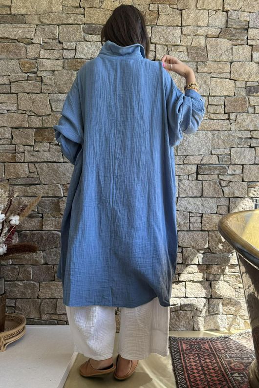 Dusk Bubble Cotton Duster Jacket Denim