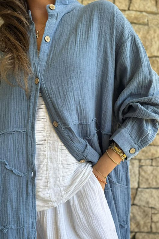 Dusk Bubble Cotton Duster Jacket Denim