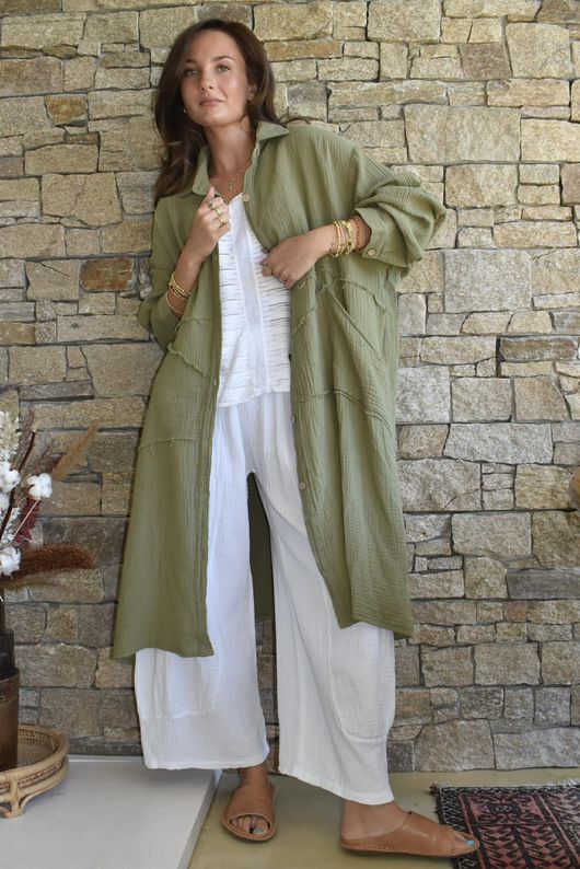 Dusk Bubble Cotton Duster Jacket Olive