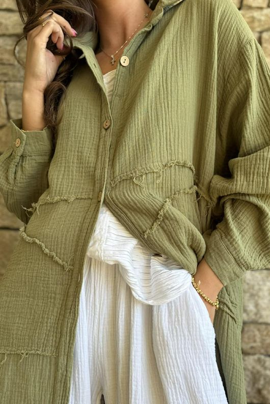 Dusk Bubble Cotton Duster Jacket Olive