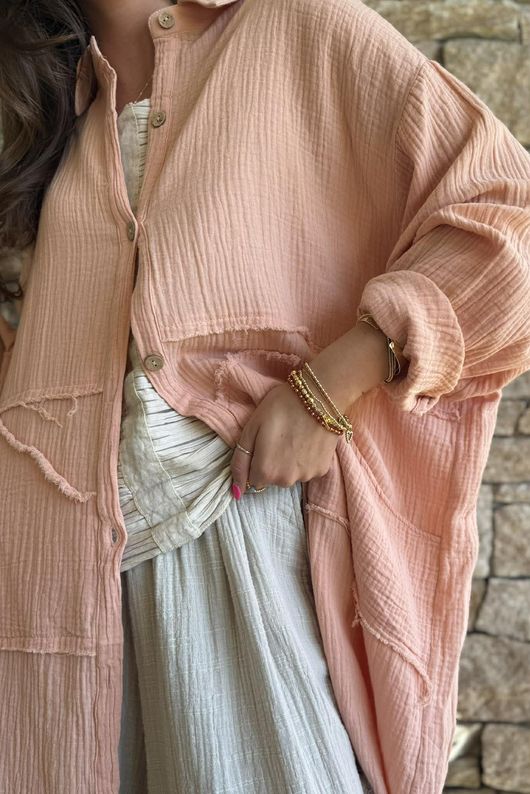 Dusk Bubble Cotton Duster Jacket Peachy Nude