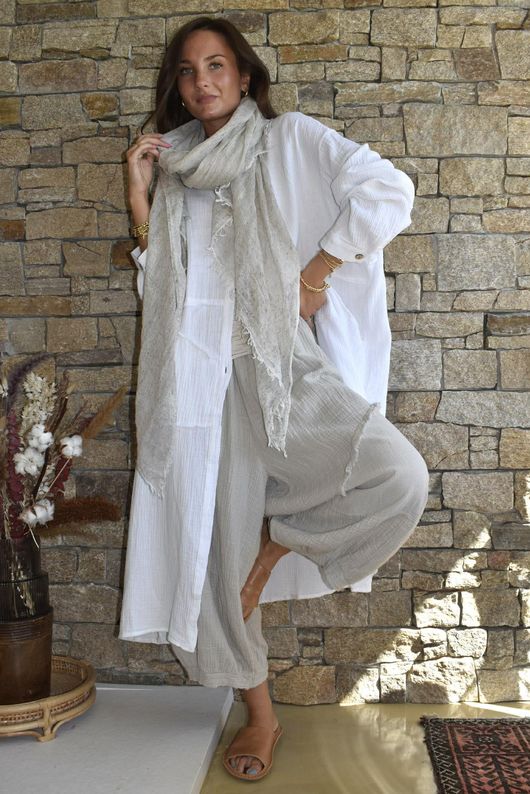 Dusk Bubble Cotton Duster Jacket White