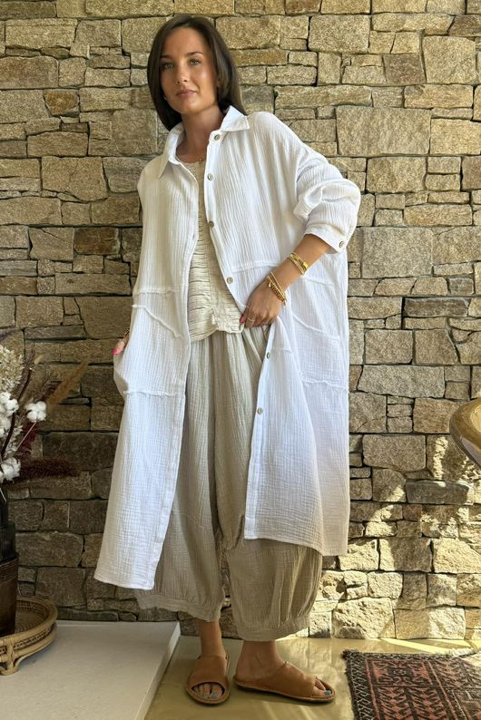 Dusk Bubble Cotton Duster Jacket White