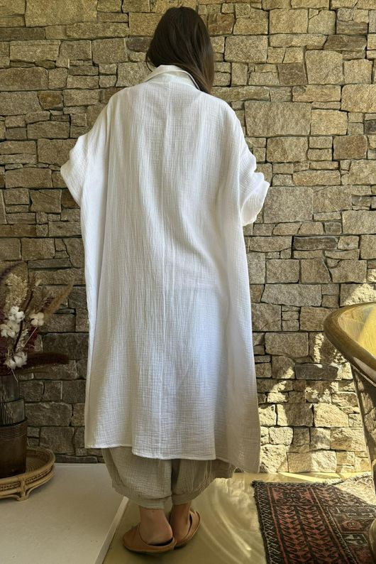 Dusk Bubble Cotton Duster Jacket White