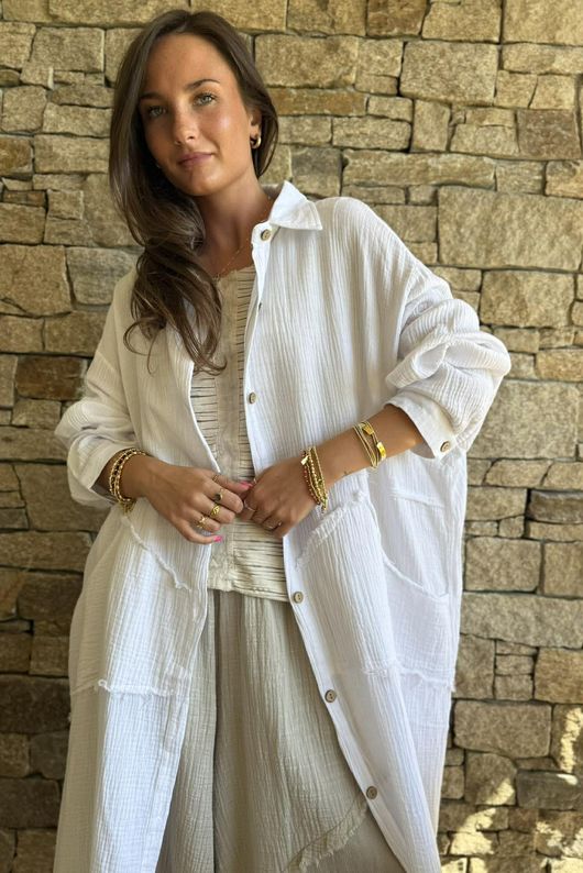 Dusk Bubble Cotton Duster Jacket White