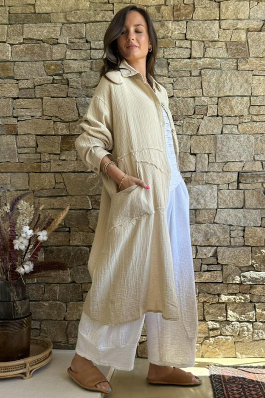 Dusk Bubble Cotton Duster Jacket Stone
